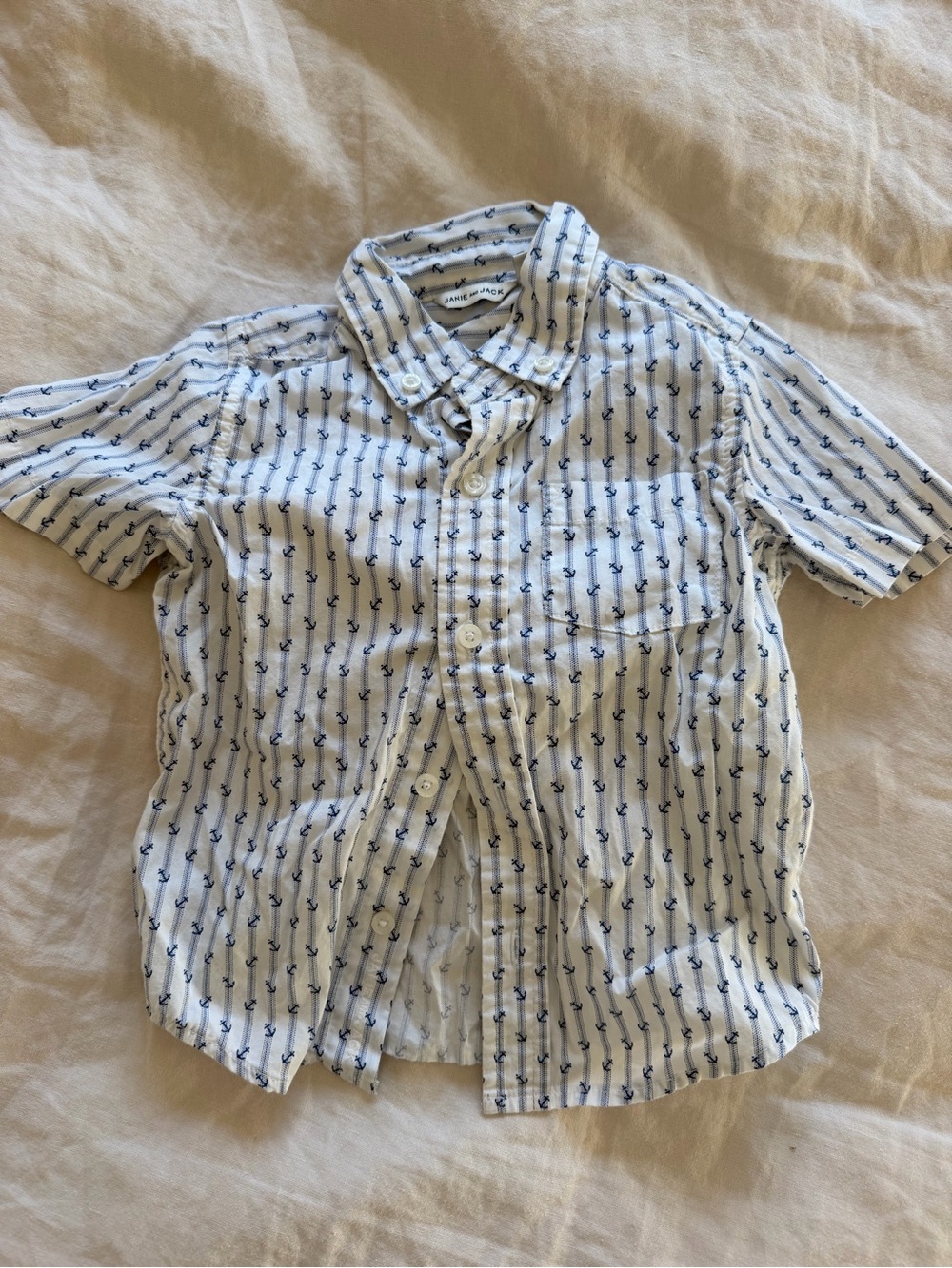 Janie and Jack White Short-Sleeve Button-Down with Navy Anchor Print- size 2T